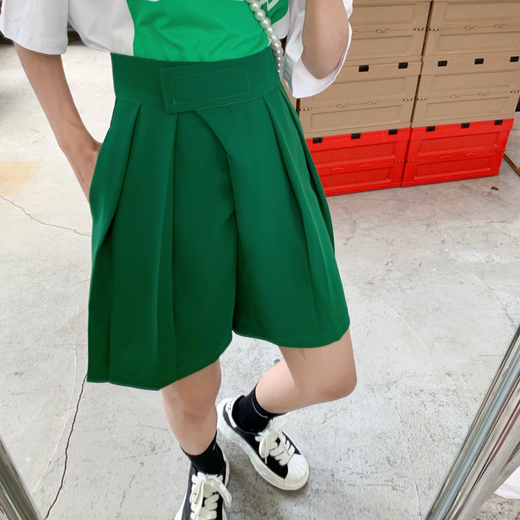 QKOOLE  Quần ngắn ống rộng Lưng Cao Phong Cách Hàn Quốc Cho Nữ
