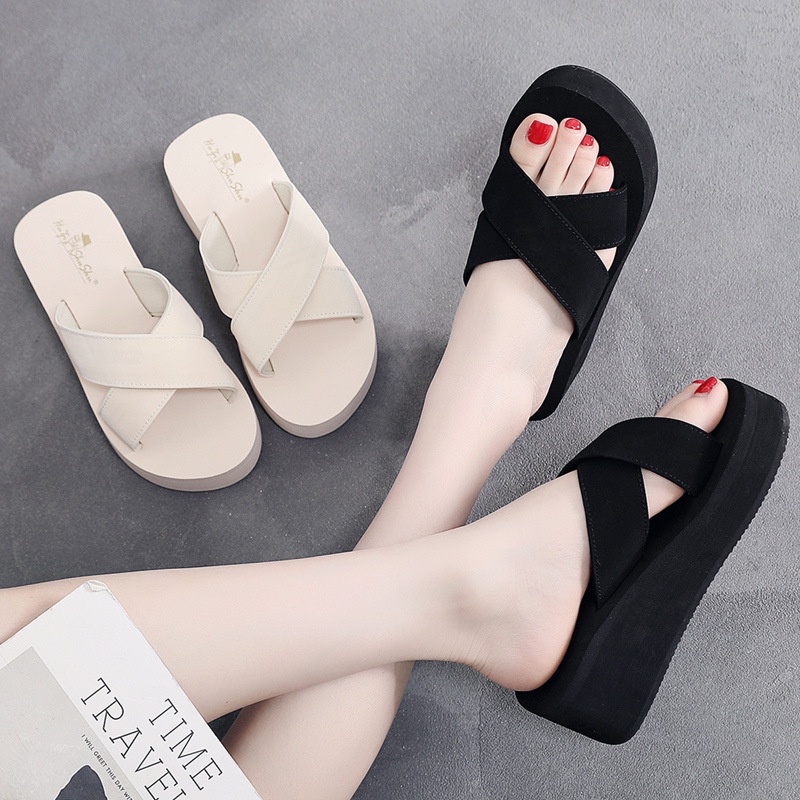 Dép Lê Nữ Đế Sandal Cao Quai Chéo 5P Đi Chơi, Văn phòng,Trong Nhà, Chống Trơn Trượt,Thấm Nước Mẫu Mới