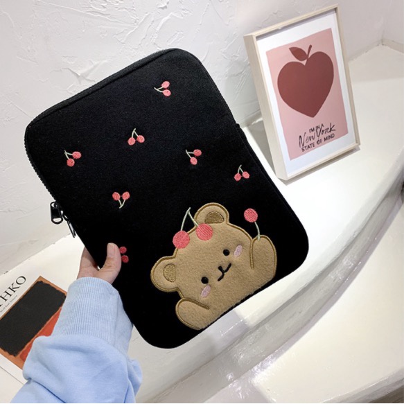 Túi Đựng Laptop Họa Tiết Gấu cherry Phong Cách Hàn Quốc Dễ Thương 11/13/15