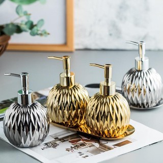 [Có Sẵn] Bình Sứ Đựng Sữa Tắm, Nước Rửa Tay Quả Cầu Màu Vàng, Bạc Cao Cấp