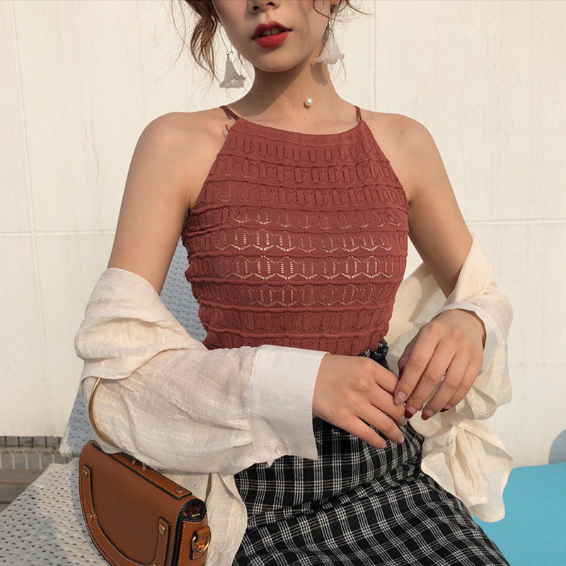 Áo dệt kim nữ cổ chữ O không tay | BigBuy360 - bigbuy360.vn