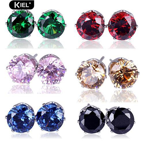 Bông tai cài bằng hợp kim đính đá zircon hình tròn cho nam & nữ