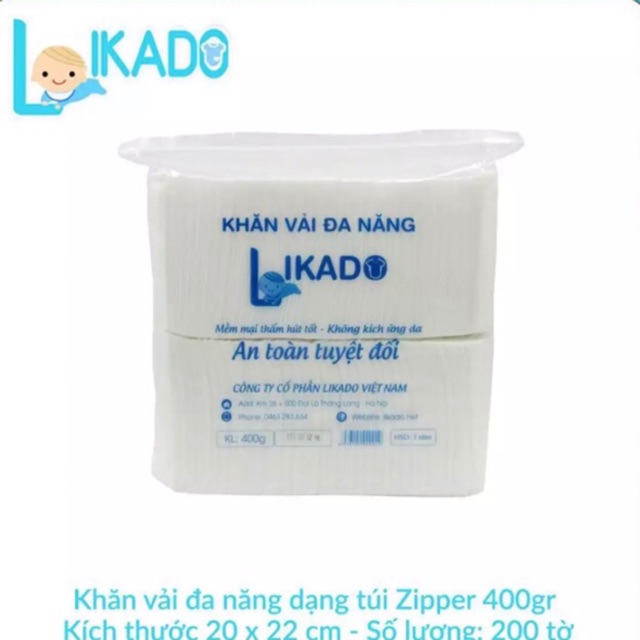 [CHÍNH HÃNG - CHUẨN ]Khăn vải khô LIKADO 400g cực đẹp ( loại xếp 2 hàng)