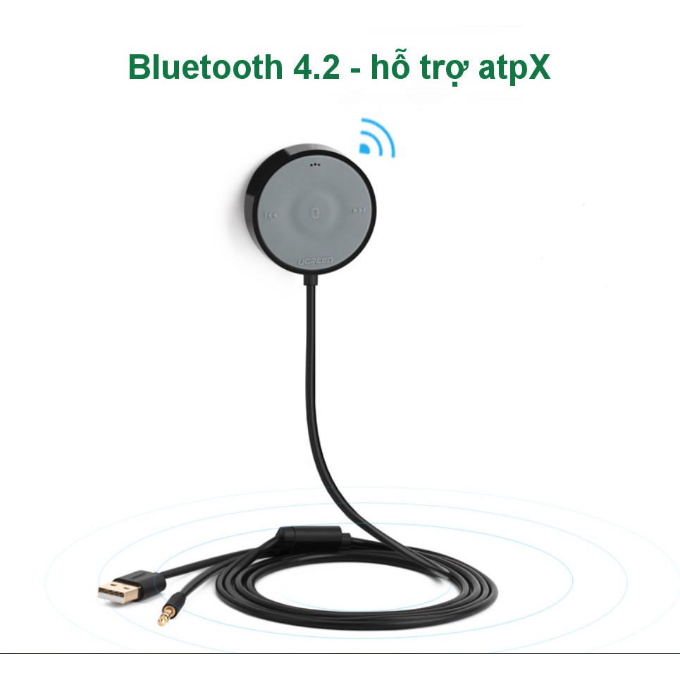 Bộ nhận Bluetooth4.2 sử dụng trên xe hơi hỗ trợ công nghệ aptX dài 1.2m UGREENCM12540760