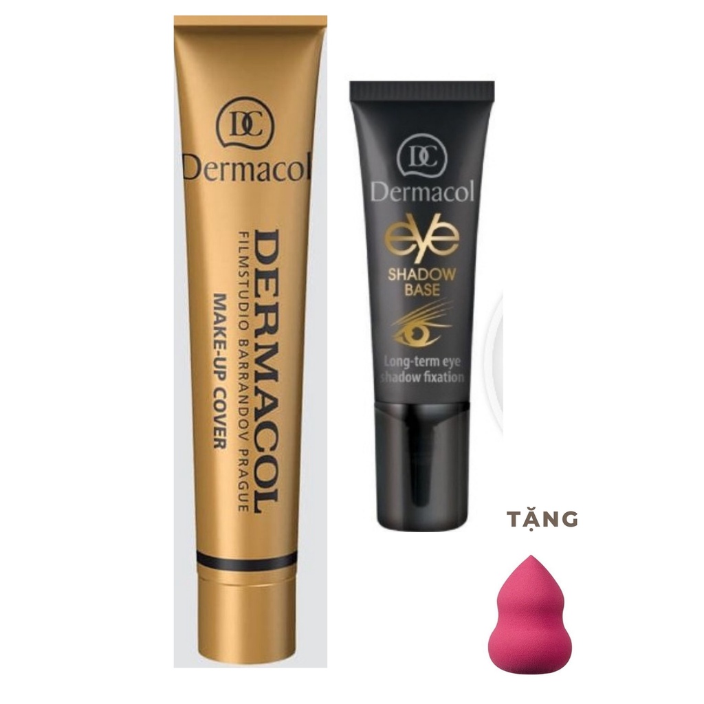 Combo kem che khuyết điểm vết bầm tím Dermacol Make Up cover Tặng mút kèm theo]