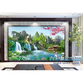Tranh dán tường thác nước vải lụa kim tuyến