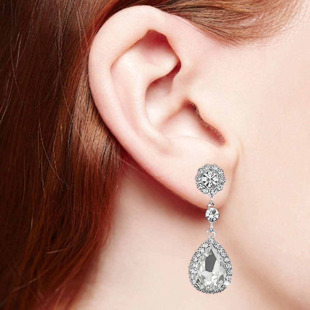 Khuyên tai mặt hình giọt nước đính đá sang trọng lộng lẫy