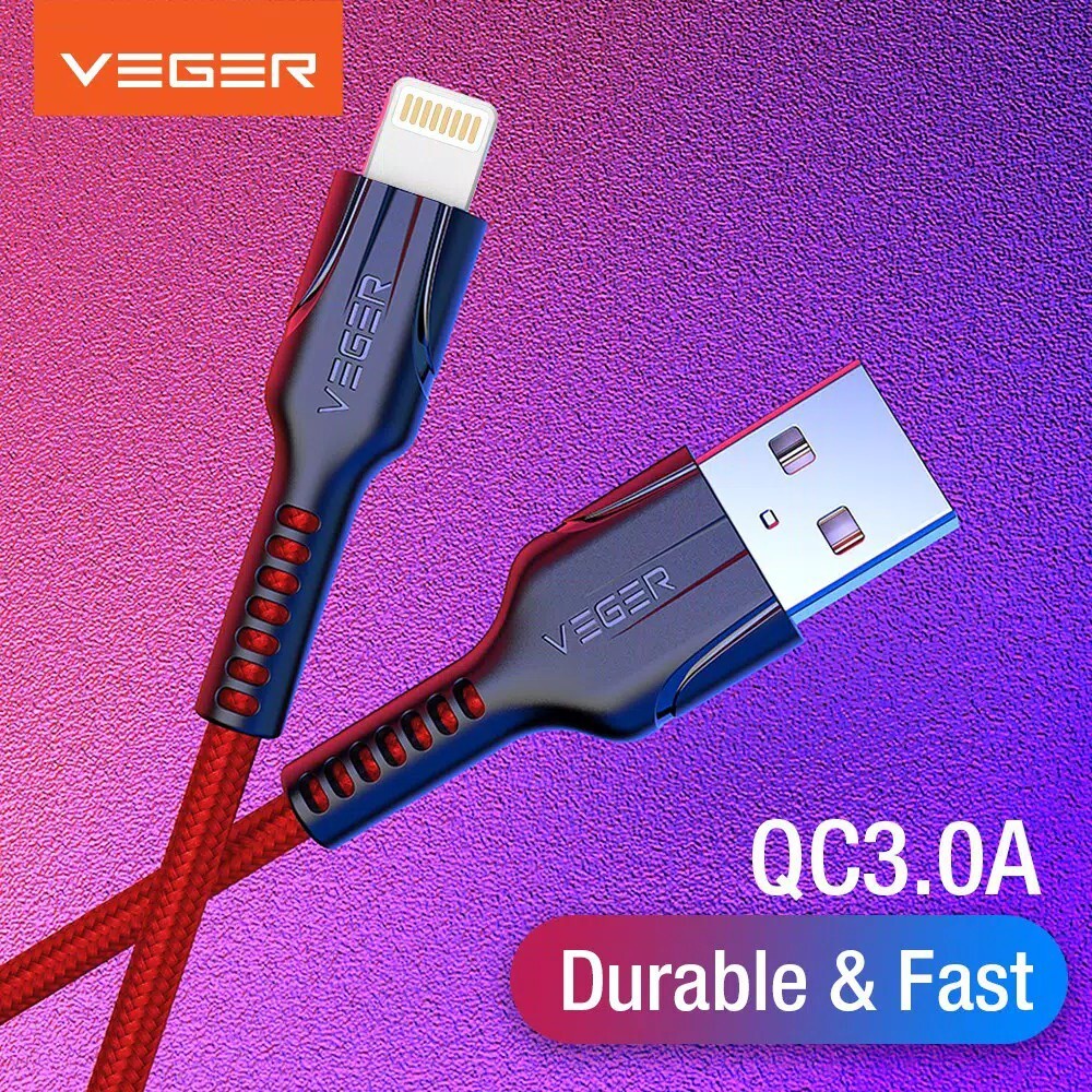 Cáp Iphone lightning bọc dù siêu bền chính hãng VEGER Việt Nam VP14 sạc nhanh Fast Changing dài 1M,BH 12 tháng đổi mới