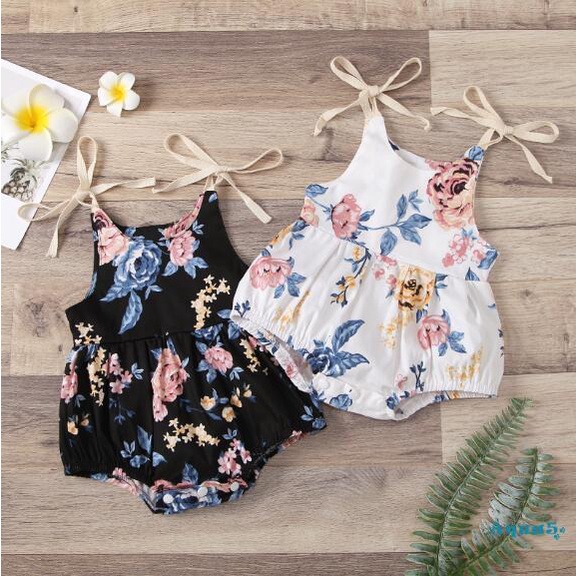 Bộ Áo Liền Quần Hai Dây Cổ Tròn In Hoa Thời Trang Cho Bé Gái