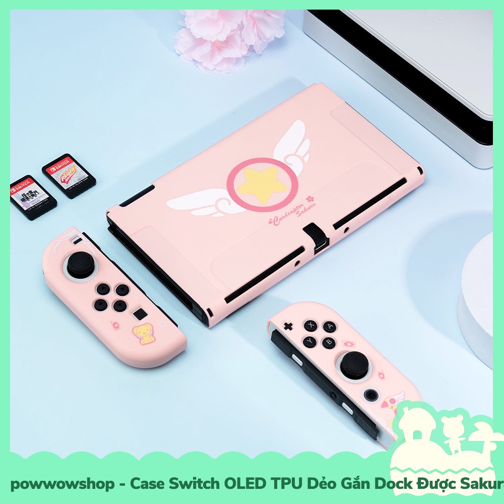 [Sẵn VN - Hỏa Tốc] Case OLED (Gắn Dock Được) Case Ốp TPU Dẻo Cho Máy Game Nintendo Switch OLED Mẫu Sakura Ceberus