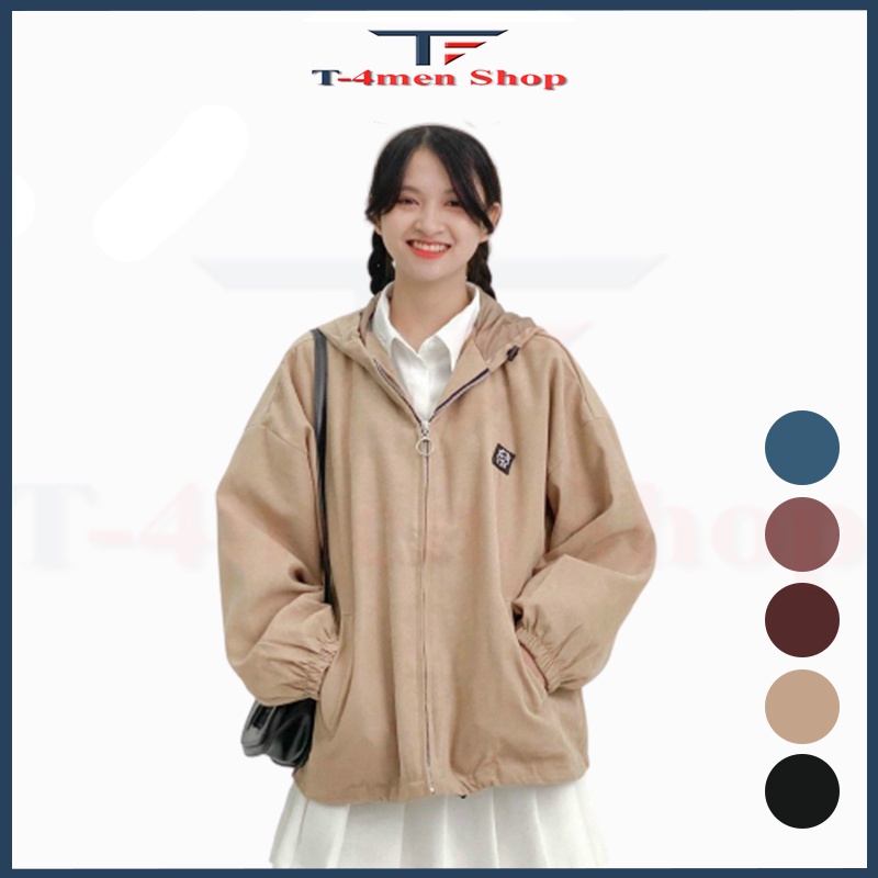 Áo khoác da lộn T4Men nam nữ unisex BASIC logo khóa kéo form rộng chất liệu vải da lộn 2 lớp mềm mịn 5 Màu K070