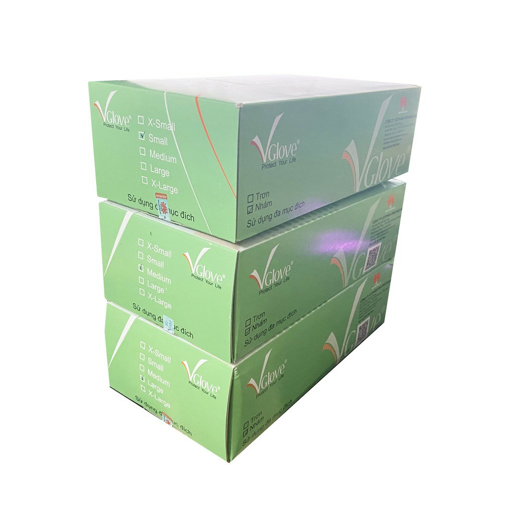 Găng Tay Y Tế Latex Không Bột VGlove Powder Free Latex Gloves màu trắng cao su tự nhiên 100 chiếc/hộp