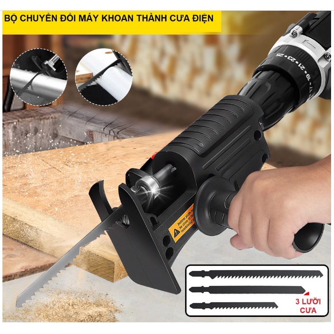 Bộ Chuyển Đổi Máy Khoan Thành Máy Cưa Điện Cầm Tay Kèm 3 Lưỡi Cưa Gỗ Kim Loại Nhựa