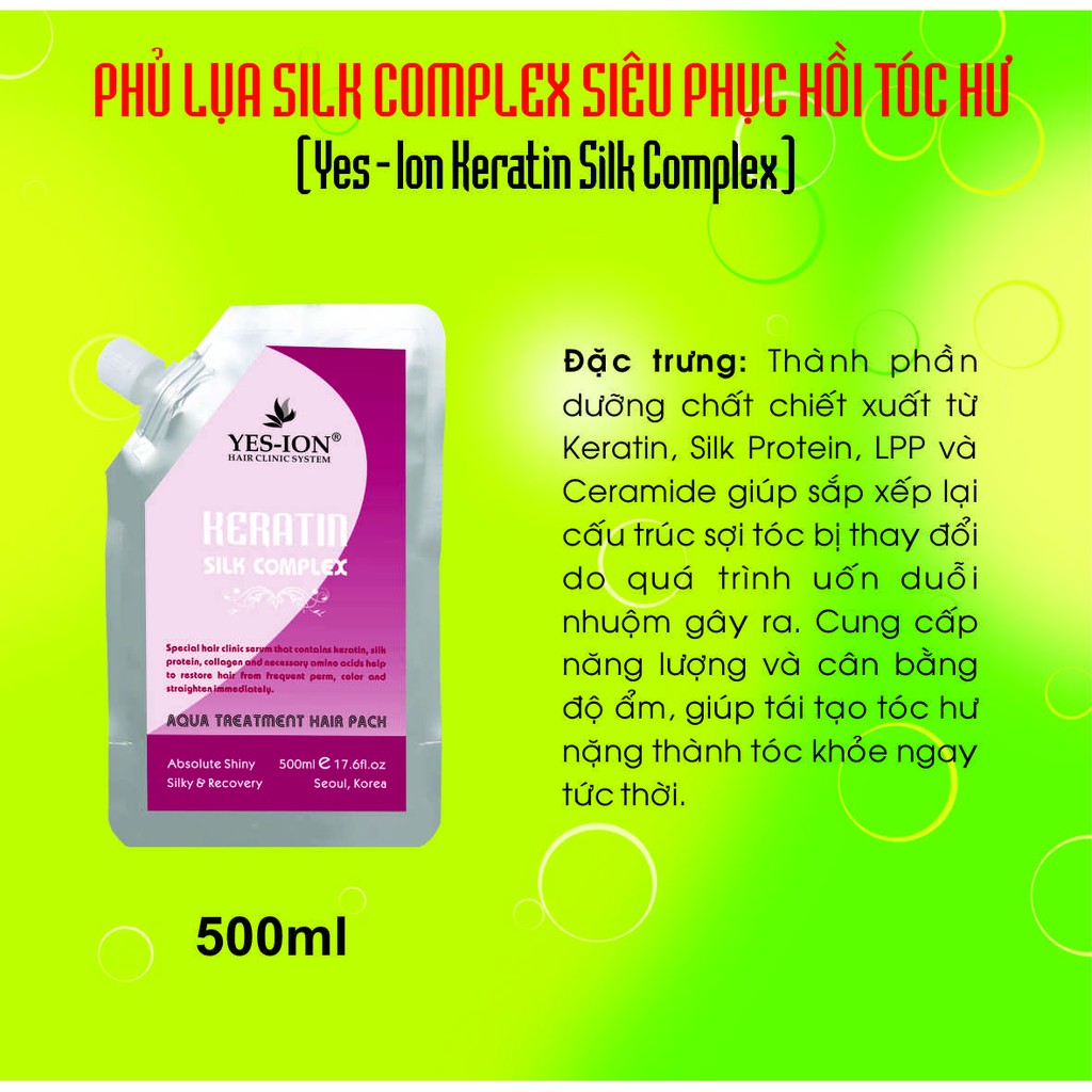 HẤP PHỦ LỤA KERATIN SILK COMPLEX SIÊU PHỤC HỔI TÓC HƯ 500ML - KSCP500