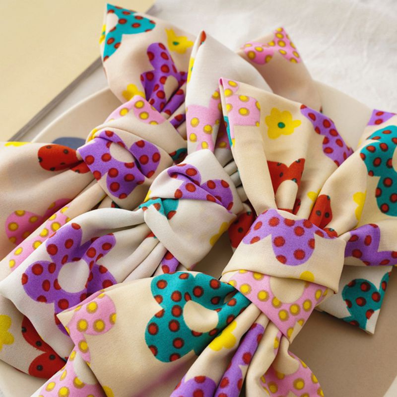 Kẹp Tóc Nơ In Họa Tiết Hoa Xinh Xắn Thời Trang Cho Nữ