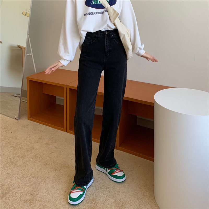 Quần jeans nữ COZOKC lưng cao ống rộng thời trang