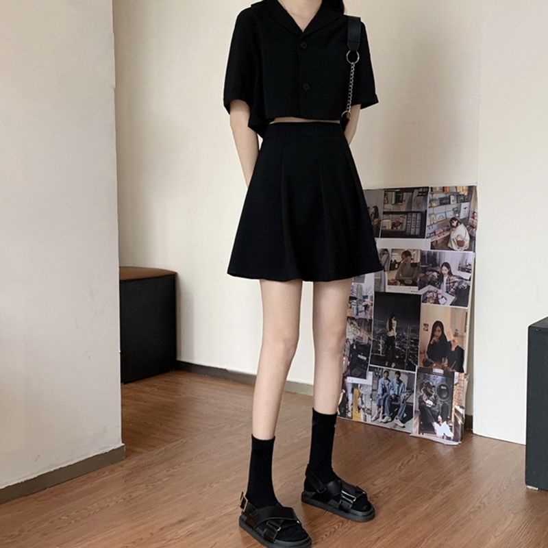 Chân váy xếp ly chân váy ngắn Set Áo Thun Ngắn Tay + Chân Váy Xếp Ly Lưng Cao Thời Trang Nữ