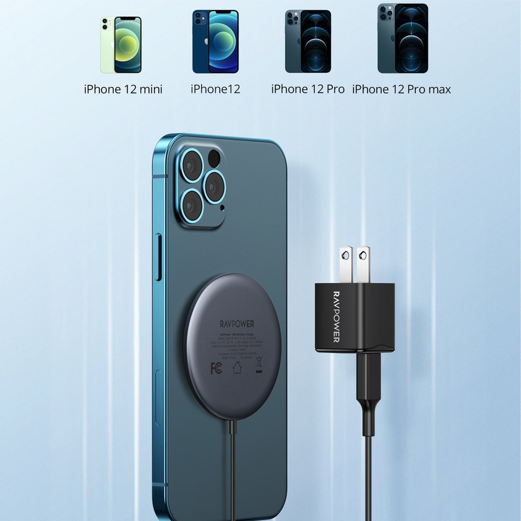 Bộ Đế Sạc Không Dây Magsafe Nam Châm 15W RAVPower RP-WC012 Kèm Củ Sạc Type C 20W Cho iPhone, iPhone 12, iPhone 13
