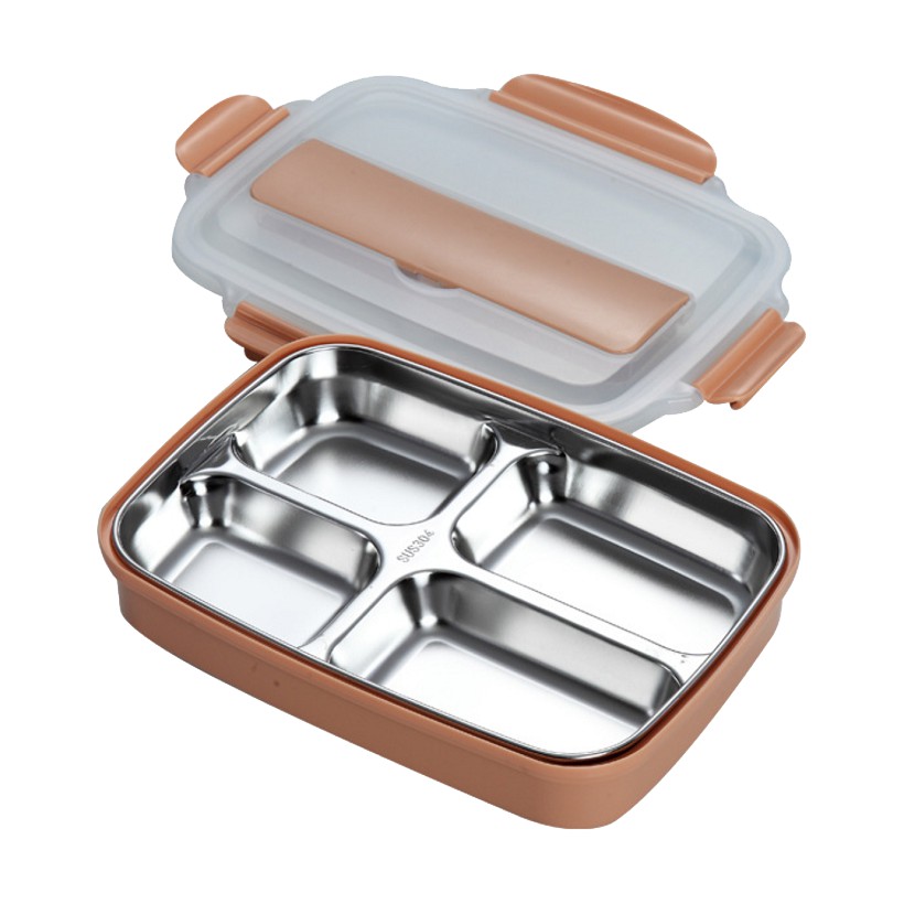 Hộp đựng cơm văn phòng 4 ngăn Inox 304 (Kèm thìa + đũa)