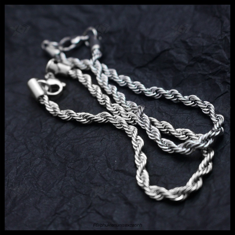 Vòng Đeo Tay Nam Xoắn Dây Thừng Thép Titan Không Gỉ To 5mm - Lắc Tay Cao Cấp Phong Cách hip hop Thời Trang
