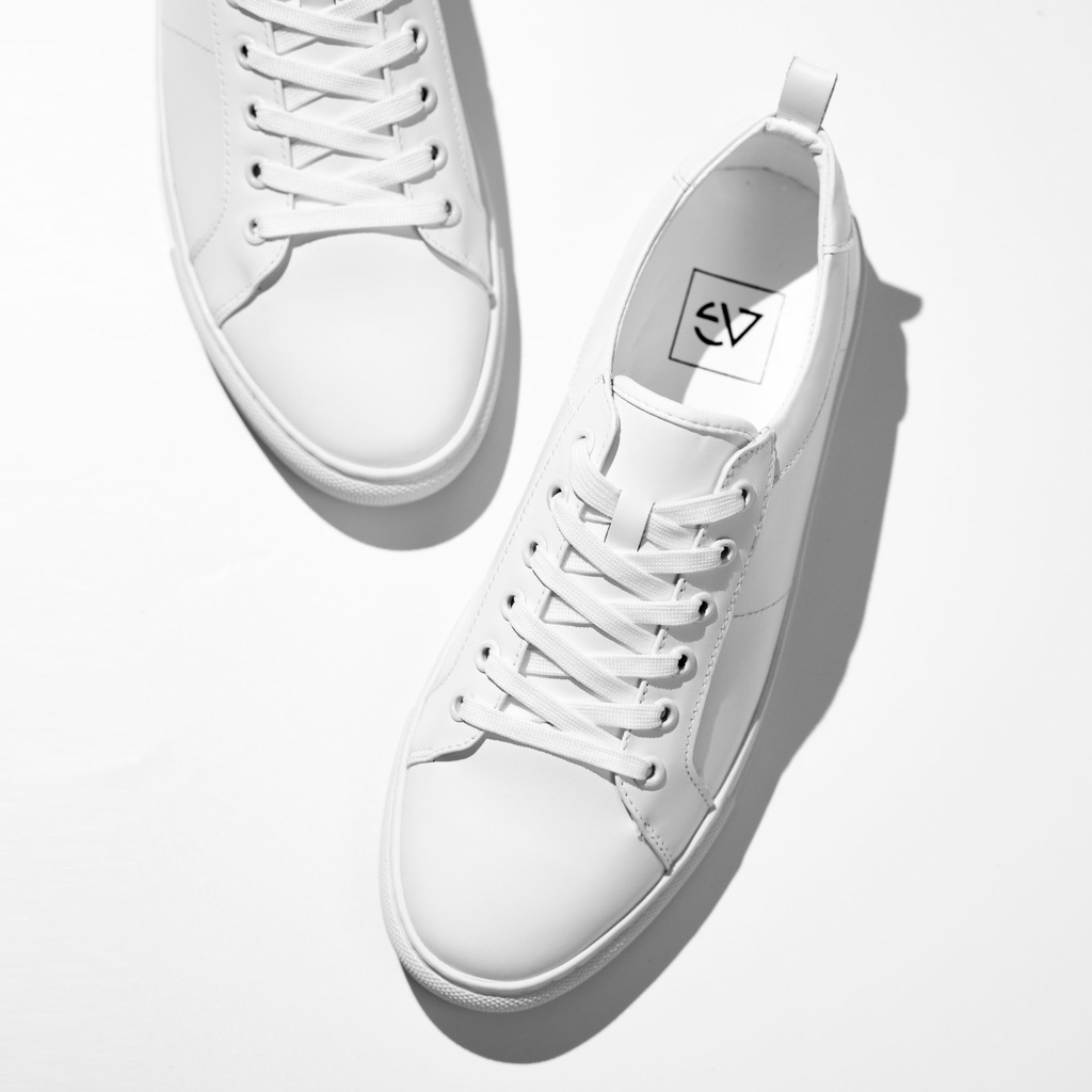 Giày thể thao trắng da bò Pure White Sneaker August chính hãng bảo hành 12 tháng