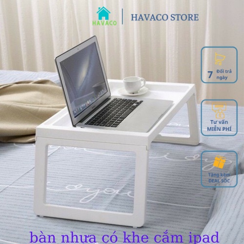 Bàn gấp gọn nhựa cao cấp có khe cắm bút để điện thoại ipad