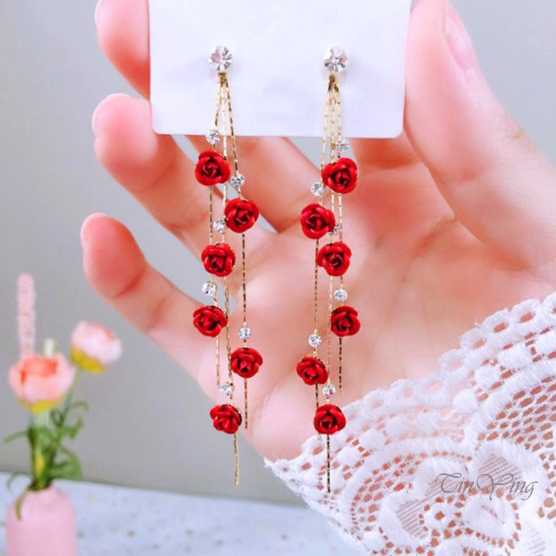 GETNOIVAS Bông Tai DạNg DàI HìNh Hoa HồNg ĐíNh Đá LấP LáNh 8cm
