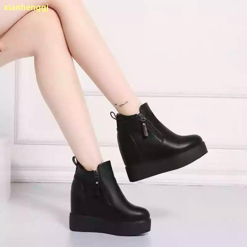 Giày Bốt Cổ Thấp Đế Dày Có Khóa Kéo Bên Trong Chống Trượt Thời Trang Thu Đông
