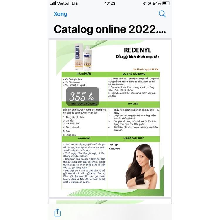 Redenyl Shampoo  Dầu gội hỗ trợ giảm nấm và kích thích mọc tóc  - Bác Sĩ Phương Trang