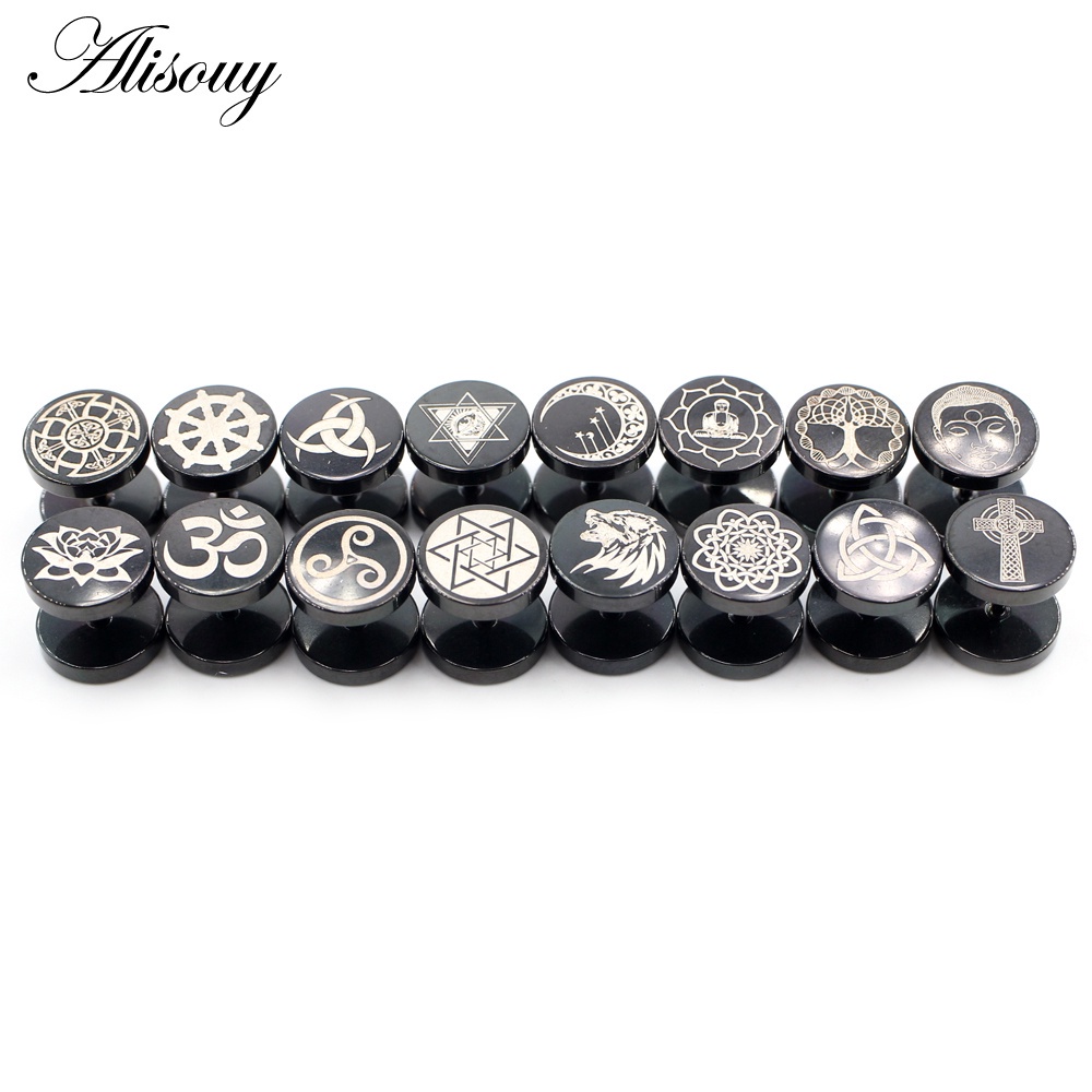 Alisouy 2 miếng bông tai bằng thép không gỉ mặt trăng hoa chéo ngôi sao sư tử unisex đàn ông phụ nữ thanh tạ tai stud bông tai tragus helix xuyên trang sức