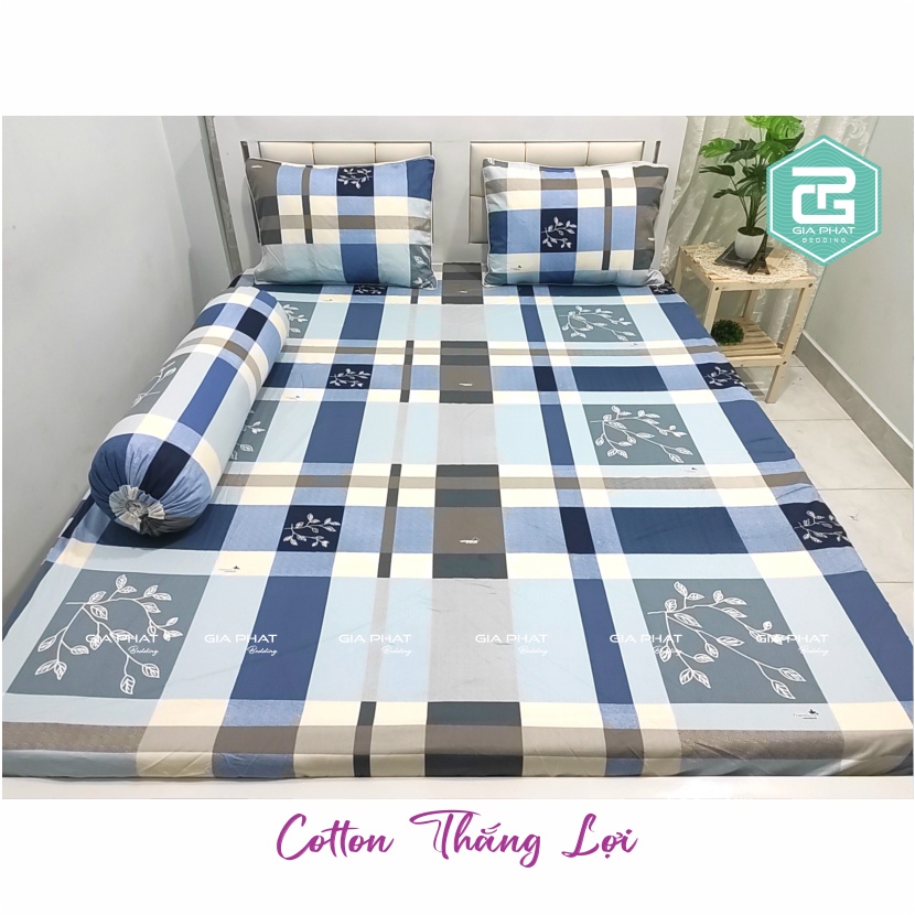 Bộ ga gối Thắng Lợi {4 món}100% Cotton chuẩn logo họa tiết  Sọc Lớn