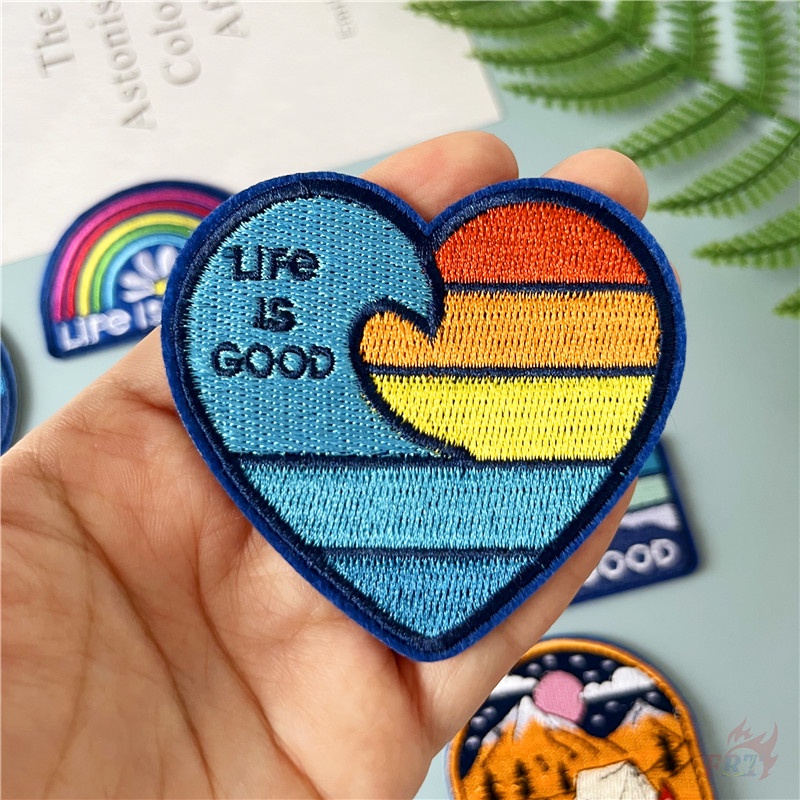 ♥ Sticker Ủi Thêu Chữ Life Is Good - Enjoy The Scene ♥ 1 Huy Hiệu Ủi Thêu Hình Hoàng Hôn 9 Kiểu