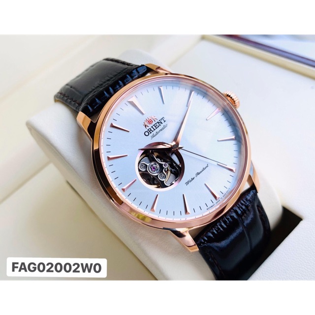 Đồng Hồ Nam chính hãng dây da Orient Esteem Rose Gold Ver II FAG02002W0 lộ cơ máy tự động