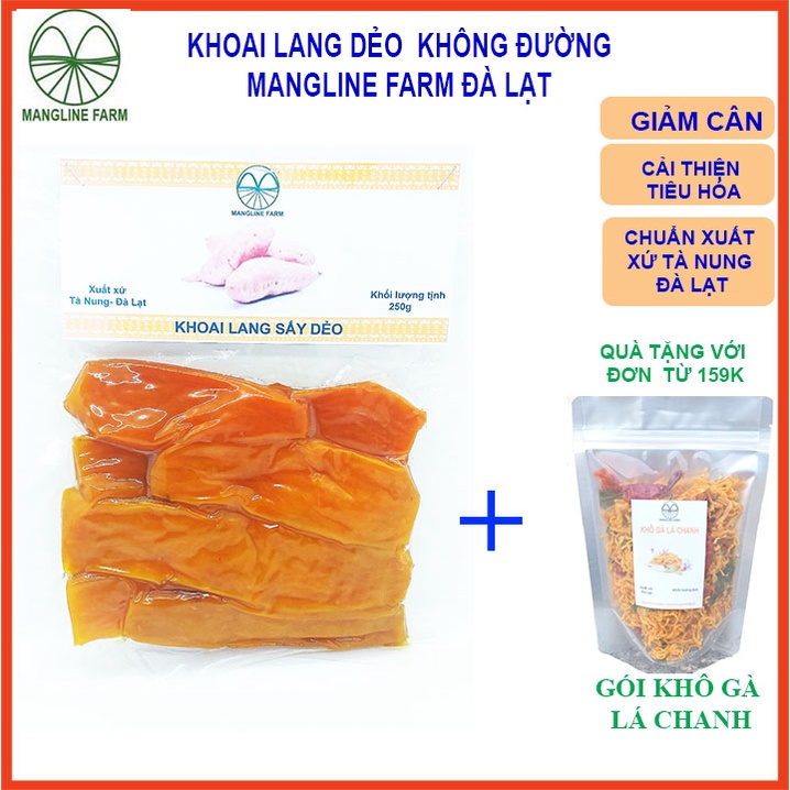 Khoai lang sấy dẻo không đường Mangline Farm Đà Lạt 250g đồ ăn vặt giảm cân hiệu quả thơm ngon đặc sản Đà Lạt