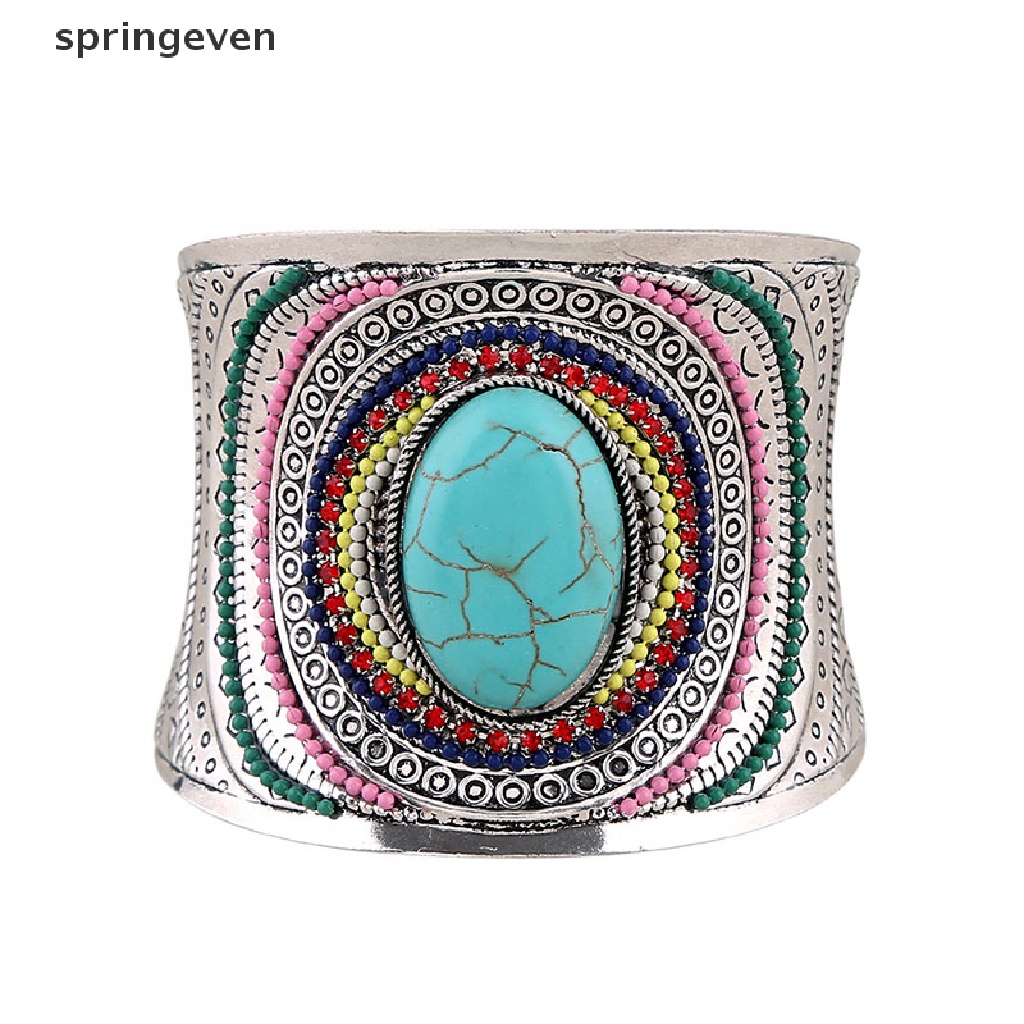 Vòng Tay Bạc Đính Đá Ngọc Lam Phong Cách Bohemian Cổ Điển Cho Nữ