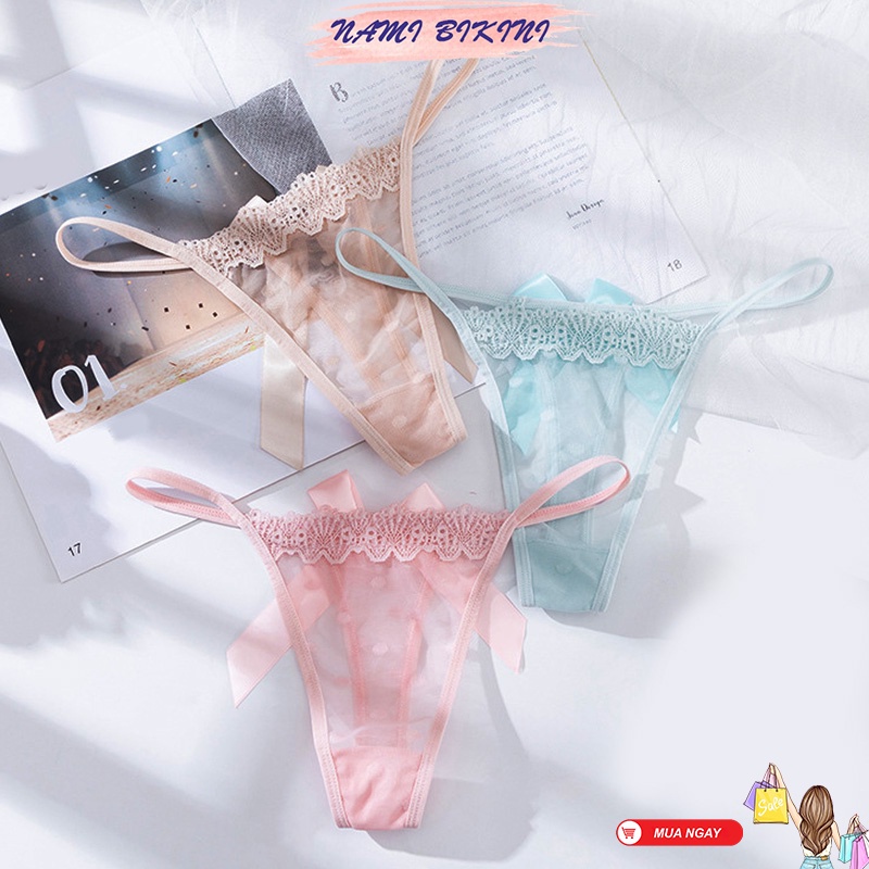 Quần lọt khe sexy đính nơ quần lót nữ ren xuyên thấu 2 mảnh dễ thương điệu đà Nami | BigBuy360 - bigbuy360.vn