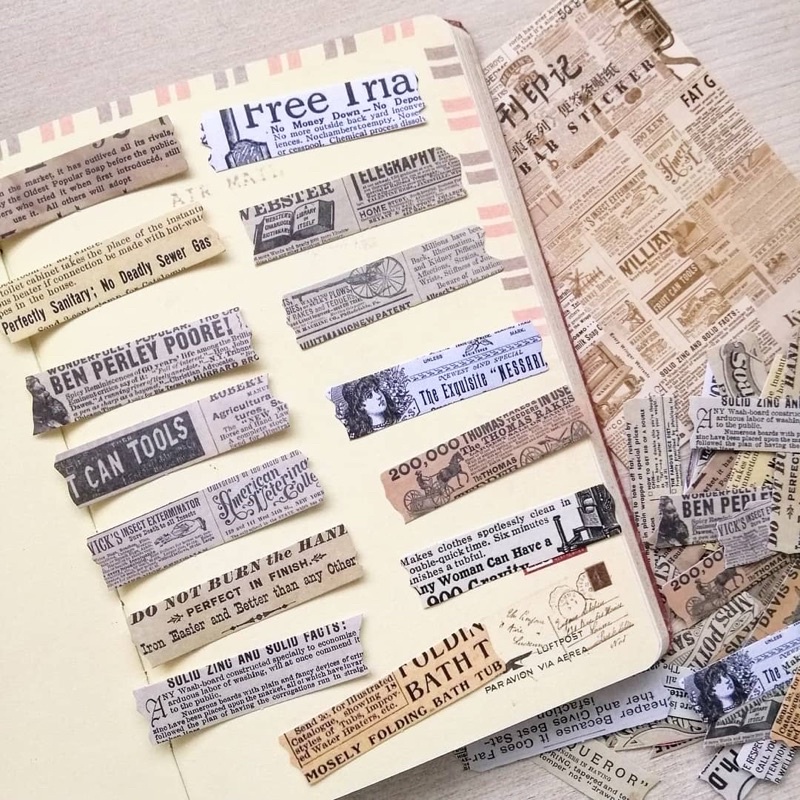 Set 25 sticker chủ đề tạp chí và văn bản cổ điển dùng trang trí bullet journal - ginandtonic
