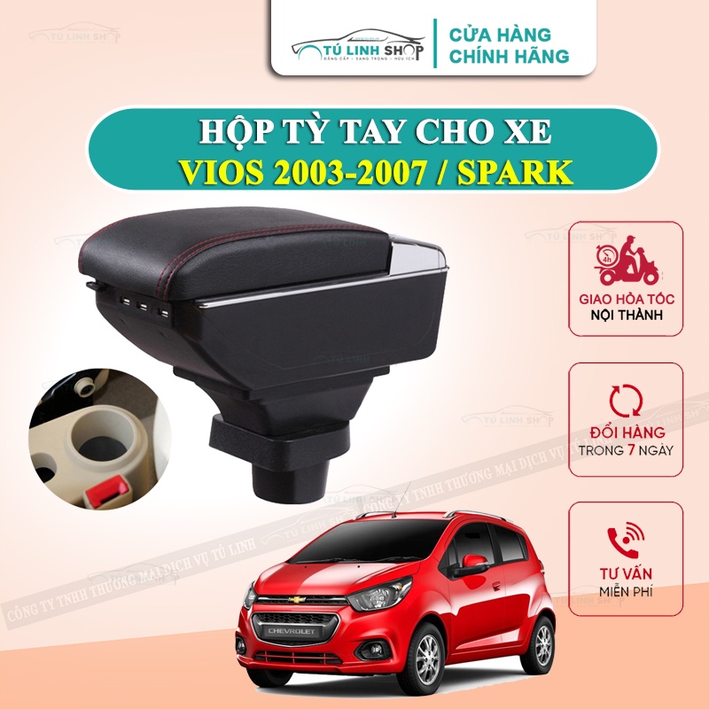 Hộp tỳ tay xe Spark + Vios 2003-2007 cao cấp tích hợp cổng sạc USB - Bảo hành 12 tháng