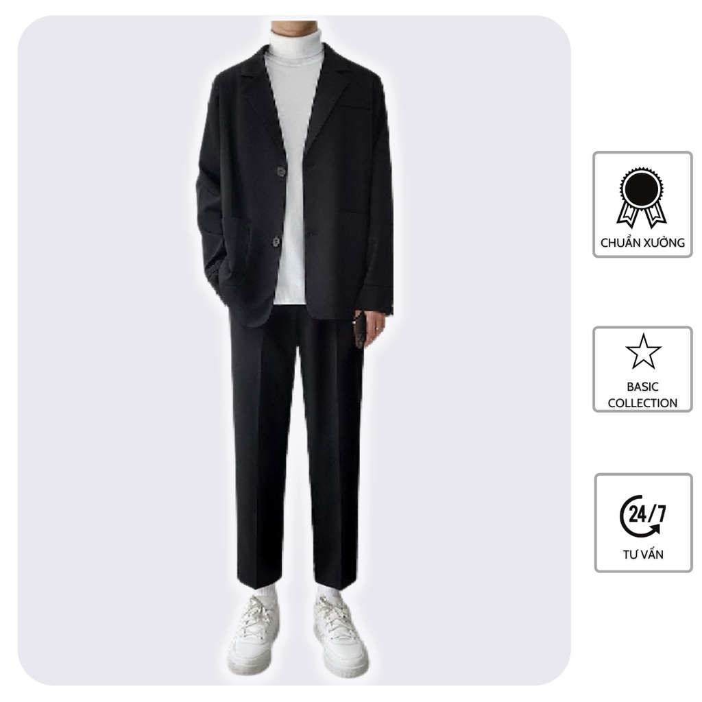 Set Blazer Nam, Bộ Vest Cao cấp áo khoác 2 cúc form rộng Unisex phong cách Hàn Quốc - SB02