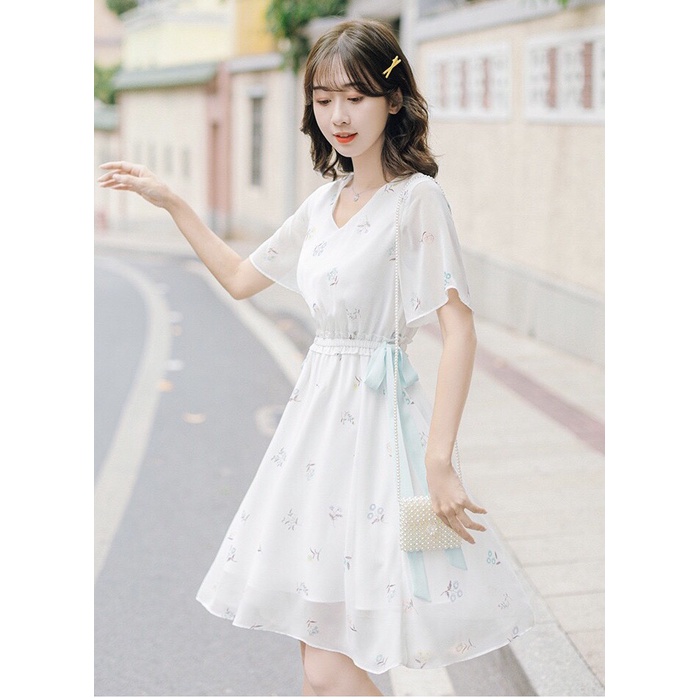 Váy Voan Hoa Ngắn Tay Mùa Hè 💥 Mẫu Mới 2021 💥 Kèm Dây Thắt Eo Nhẹ Nhàng, Ngọt Ngào. | BigBuy360 - bigbuy360.vn