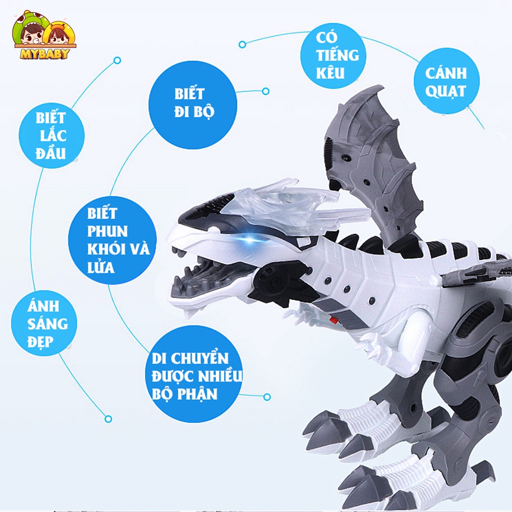 Đồ Chơi Trẻ Em Robot Khủng Long Phun Lửa Phun Khói - Tiếng Kêu Khủng Long Kết Hợp Hiệu Ứng Ánh Sáng Như Thật