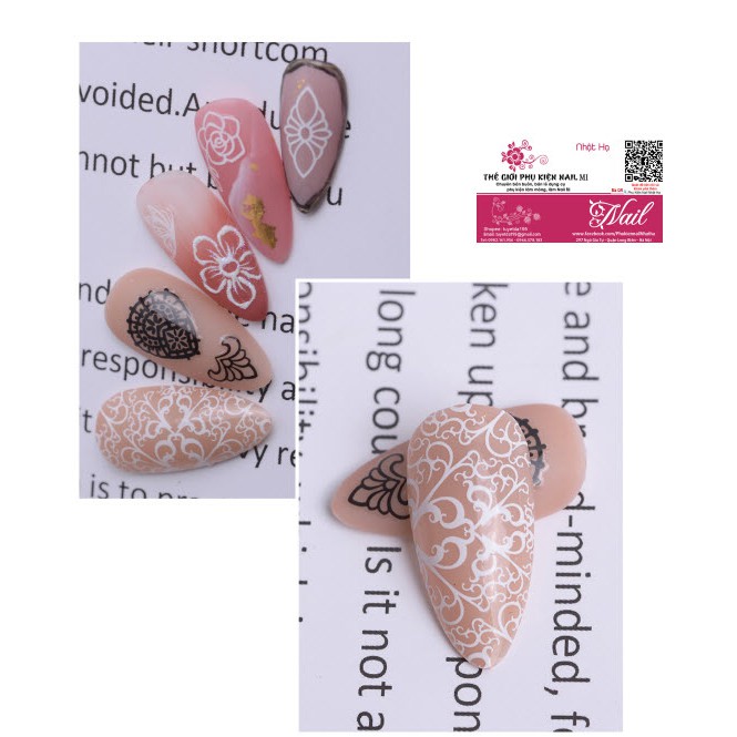 Nail Sticker Ren Hoa Đen Trắng Dán Móng Tay Rất Đẹp - Lẻ 1 Cái