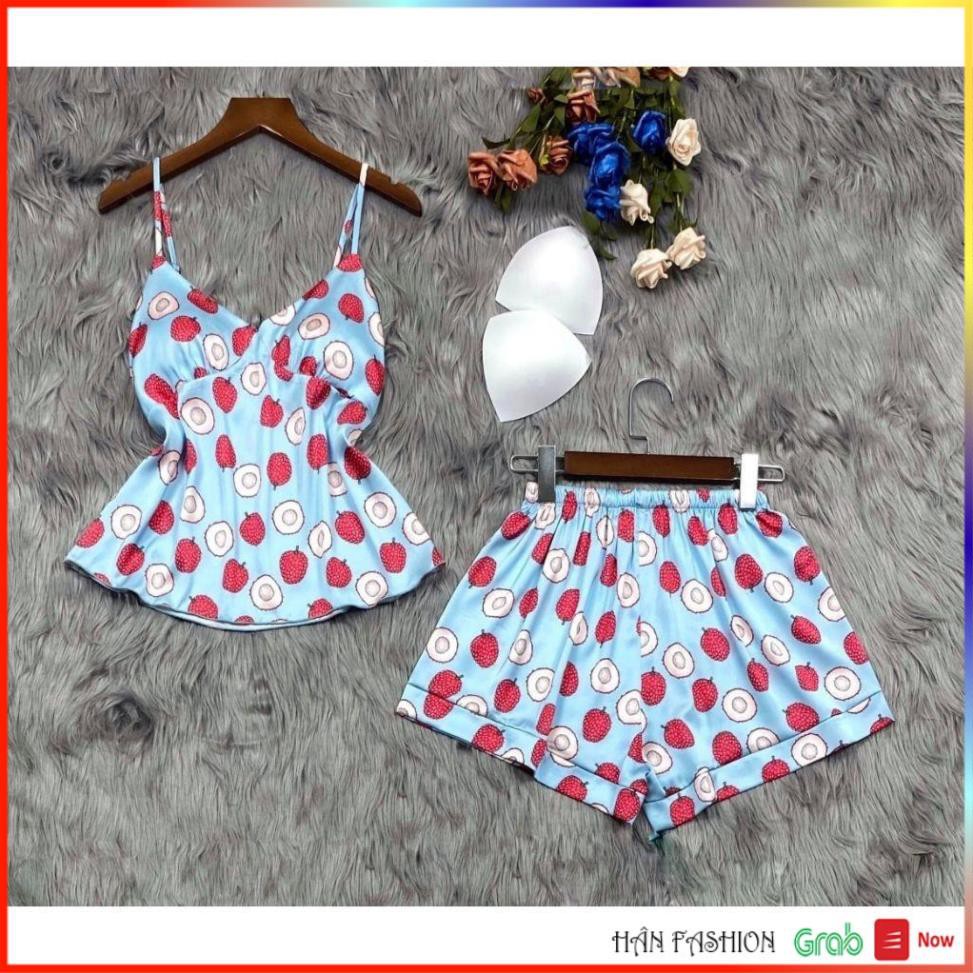 Đồ Ngủ 2 Dây Quần Cộc  Mặc Nhà Lụa Satin Cao Cấp Đủ Size Dưới 60Kg - Đồ Ngủ Sexy Có Kèm Mút Ngực | Hân Fashion | BigBuy360 - bigbuy360.vn