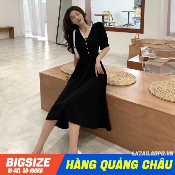 Đầm dáng dài ⚡️𝐁𝐈𝐆𝐒𝐈𝐙𝐄⚡️ Váy nữ tay ngắn cổ chữ v mùa hè Phong cách Hàn Quốc Thời Trang sang chảnh cá tính xinh đẹp quảng châu cao cấp