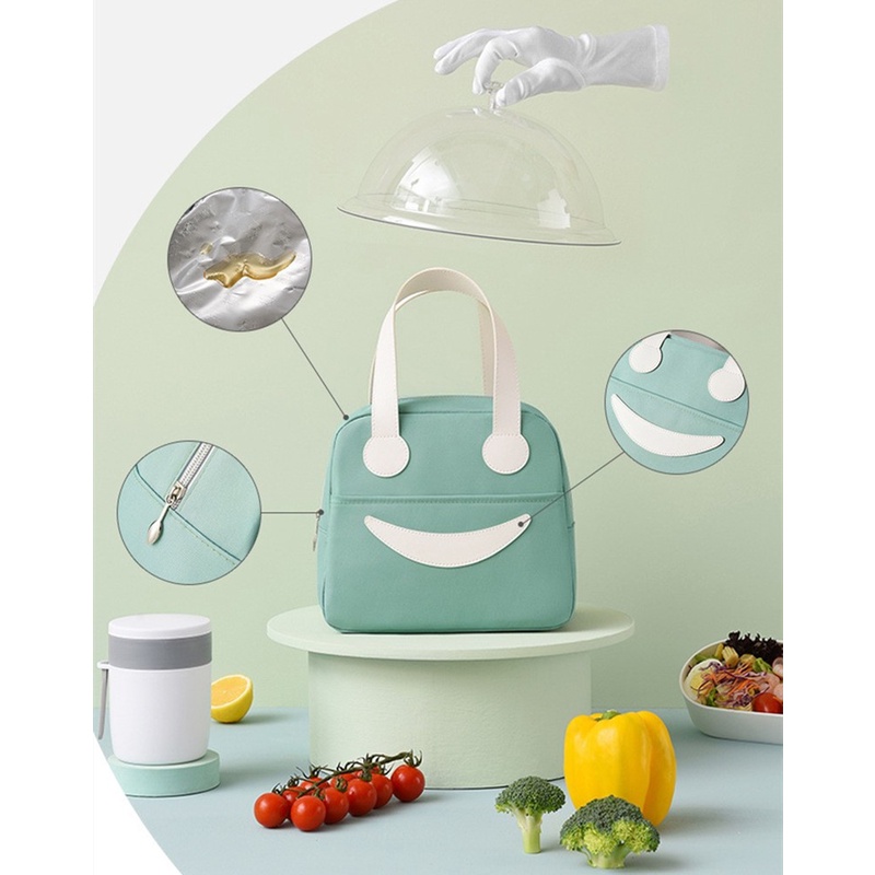 Túi giữ nhiệt đựng hộp cơm trưa họa tiết mặt cười dễ thương tùy chọn màu sắc