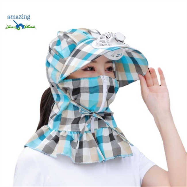 Mũ Vành Rộng Chống Nắng Bằng Cotton Có Quạt Và Dây Đeo Bảo Vệ Chống Tia Uv Cho Nữ