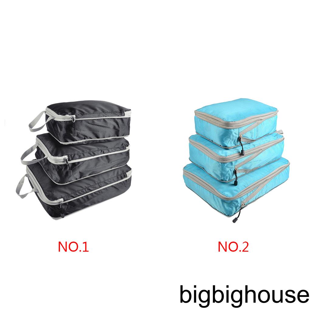 3 Pieces Packing Cubes Set Travel Luggage Packing Organizer Travel Compression Suitcase Bags - Black