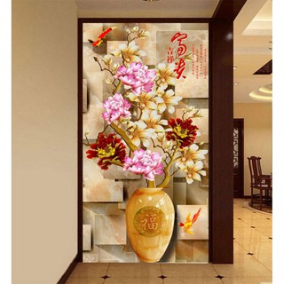 Tranh 3D dán tường bình hoa khổ dọc nhận in theo kích thước yêu cầu