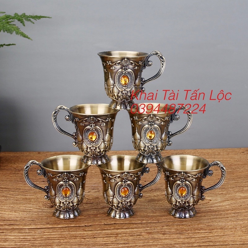 Bộ bình ly rượu đồng kiểu cổ phong cách Ba Tư 8 món