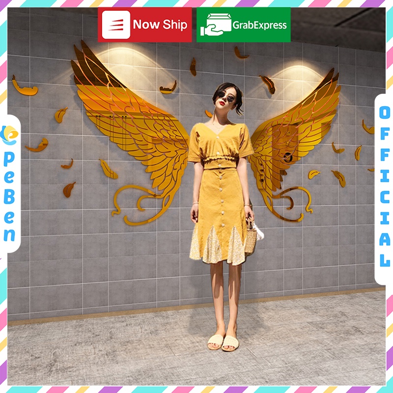 Tranh dán tường mica 3d decor khổ lớn đôi cánh thiên thần 21 Kiểu Màu